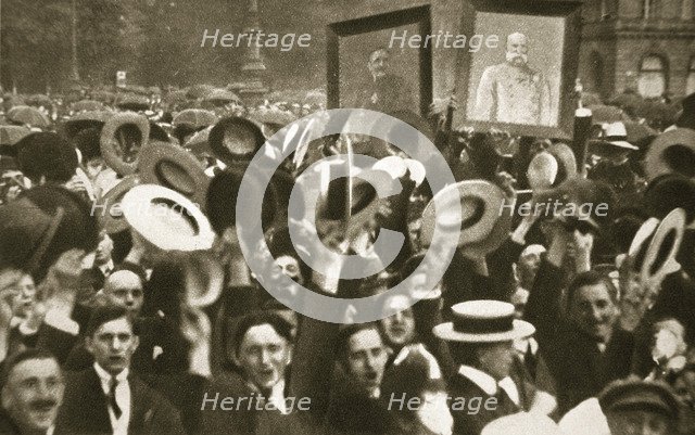Crowd celebrating the Kaiser's proclamation of war against Great Britain, Berlin, 4 August, 1914. Artist: S and G