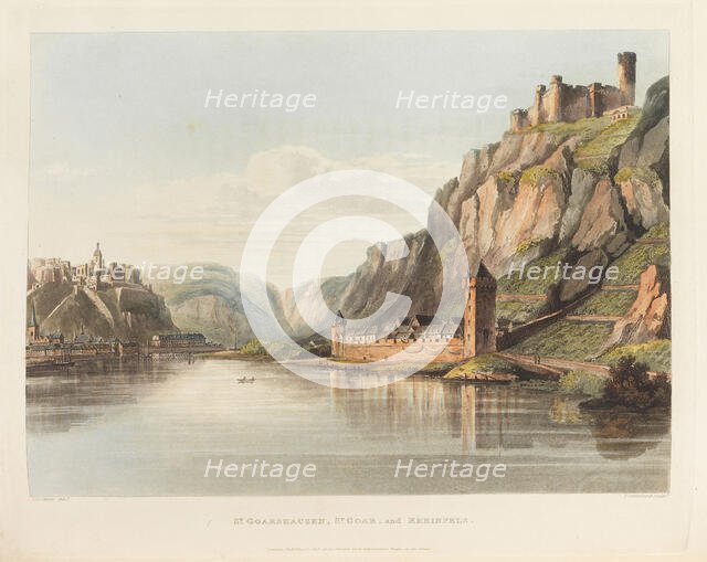 St. Goarshausen, St. Goar and Rheinfels. From: A Picturesque Tour along the Rhine, 1820. Creator: Schütz, Christian Georg, the Younger (1758-1823).