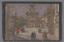 View of a triumphal arch with a two-headed eagle and a portrait bust of Joseph II..., 1765-1799. Creator: Anon.