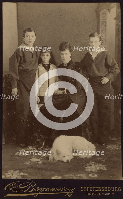 Empress Maria Fyodorovna with children, Nicholas Alexandrovich, George Alexandrovich and Xenia Alexa