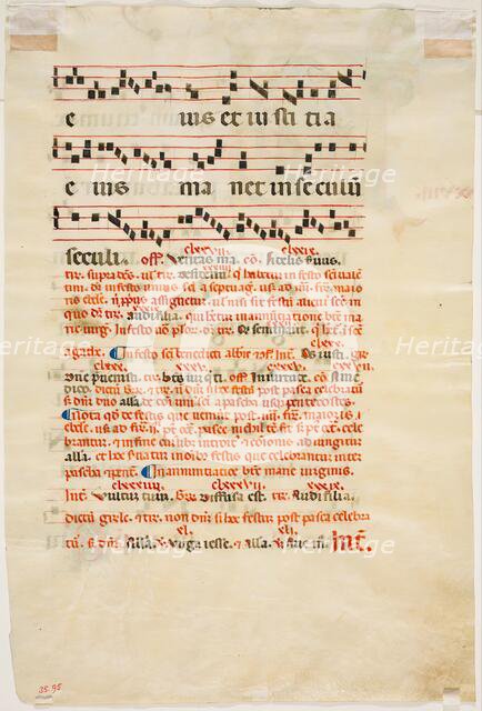 Gradual Leaf: Text with Musical Notation and Annotation, c1350. Creator: Lippo Vanni.