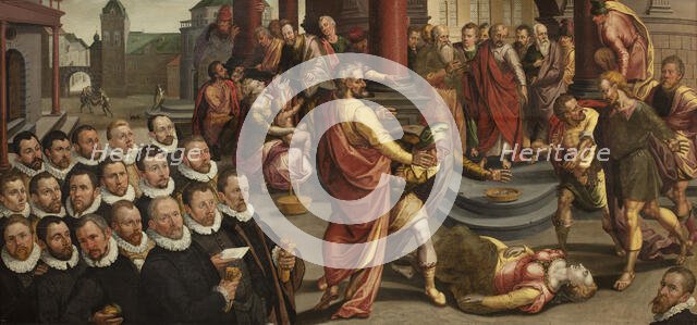 Death of Sapphira, c. 1580. Creator: Ramey, Jean (ca 1530-1612).