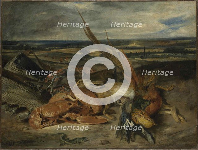 Still Life with a Lobster, 1827. Creator: Delacroix, Eugène (1798-1863).