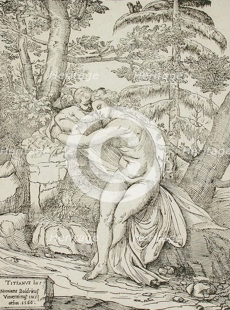 Venus and Cupid, 1566. Creators: Nicolo Boldrini, Titian.