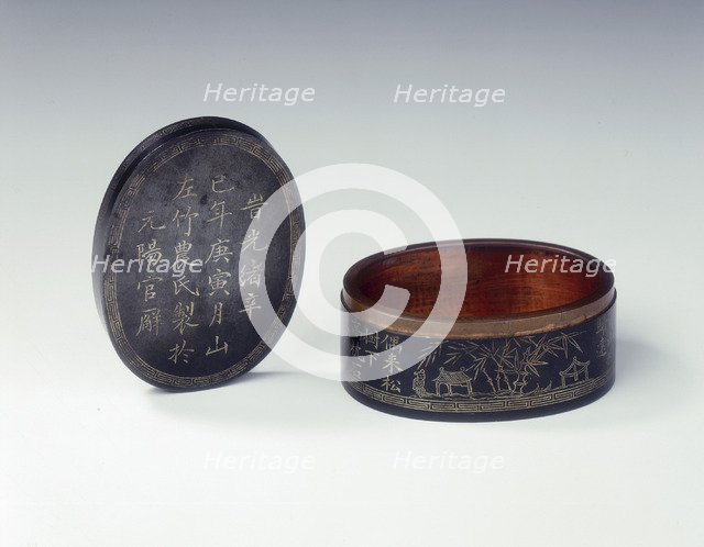Dated Wu Tong ink box with silver inlays, Qing dynasty, China, 1881. Artist: Unknown