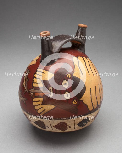 Double Spout Vessel Depicting a Costumed Ritual Performer with Sharks, 180 B.C./A.D. 500. Creator: Unknown.