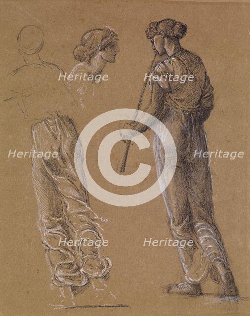 St George Series - Studies of Female Attendant scattering Flowers for 'The Return of St..., 1865-66. Creator: Sir Edward Coley Burne-Jones.