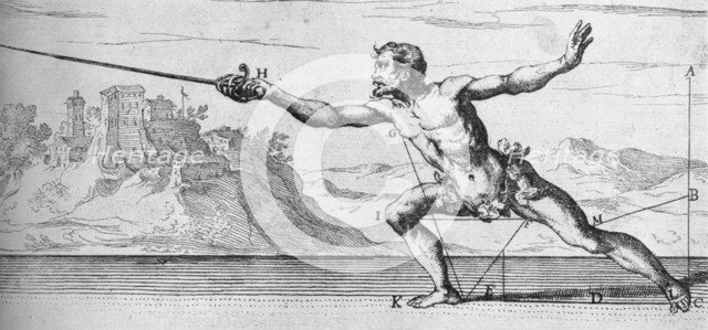 'Copper Engraving by Rafael Schiamirossi, illustrating The Lunge', 1610, (1936). Artist: Rafael Schiamirossi.