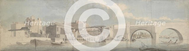 Westminster Bridge, the Surrey Side, ca. 1750. Creator: Samuel Scott.