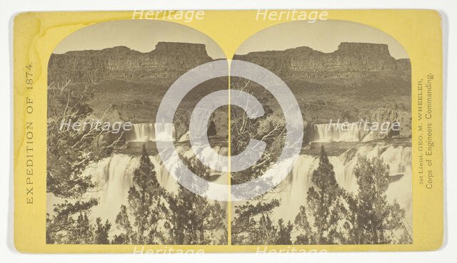 Shoshone Falls, Snake River, Idaho, looking through the timber, and showing the main fall..., 1874. Creator: Tim O'Sullivan.