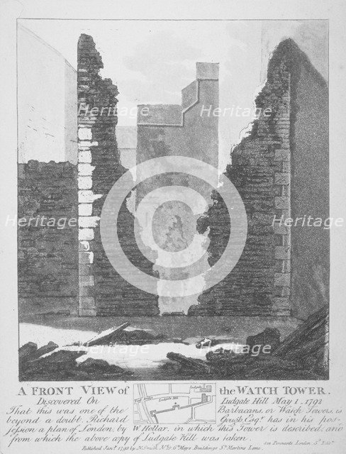 Front view of the watch tower on Ludgate Hill, City of London, 1793. Artist: John Thomas Smith