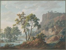 River Landscape with Castles and Fishermen, 1817. Creator: Louis Albert Guislain Baclère d'Albe.