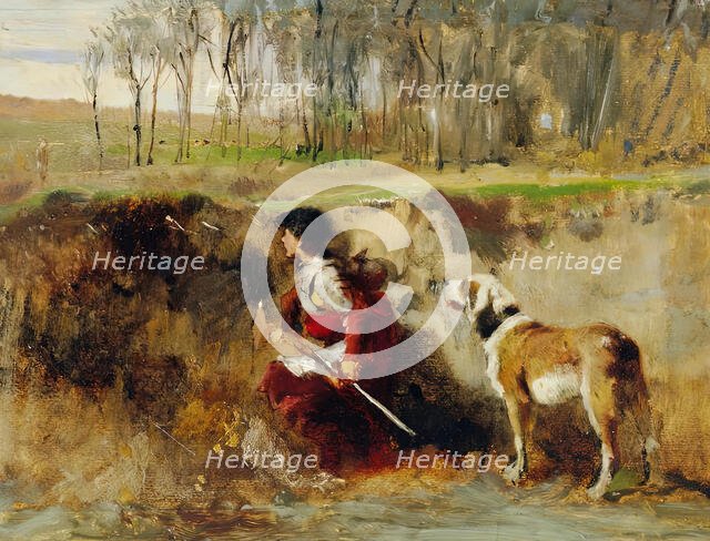 Study knight with dog, c1870/1880. Creator: Johann Till.