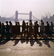 Pedestrians on London Bridge, London, 1960s. Artist: John Gay.