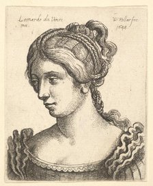 Bust of a woman looking downwards towards left with elaborately decorated hair, 1648. Creator: Wenceslaus Hollar.