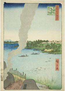Tile Kilns and Hashiba Ferry on the Sumida River (Sumidagawa Hashiba no watashi kawaragama..., 1857. Creator: Ando Hiroshige.