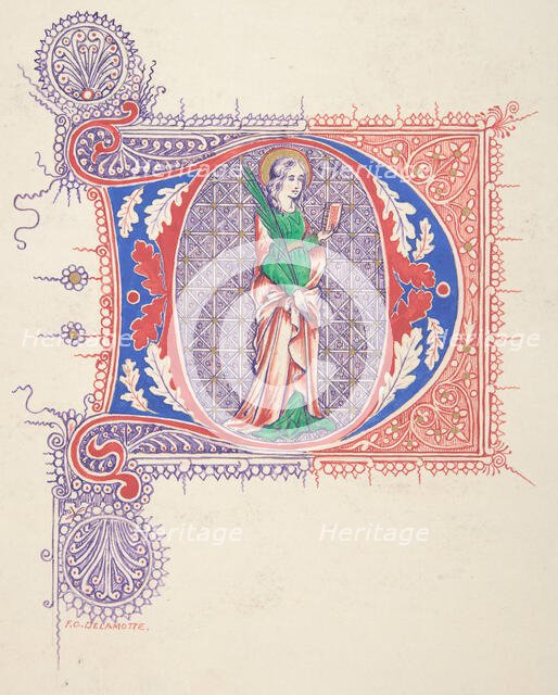 Illuminated Initial "D", 1830-62. Creator: Freeman Gage Delamotte.