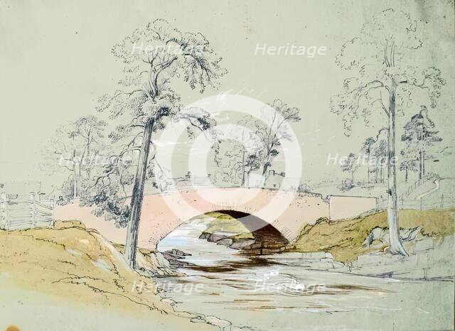 Bridge over River - Rooftops Beyond, c1845. Creator: John Phillip.