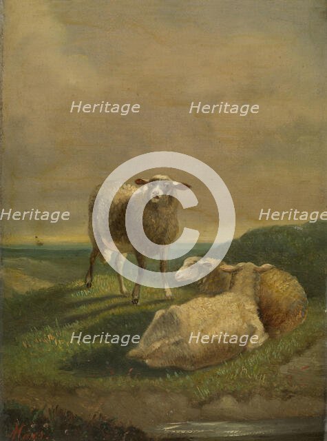 Landscape with Sheep, c1880-1910. Creator: Charles Eugene Remy Maes.