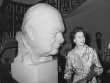 Queen Elizabeth II visiting the Churchill Centenary Exhibition, Somerset House, London, 1974. Artist: Unknown