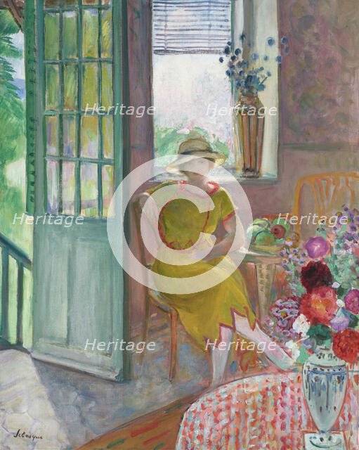 Jeune femme dans un intérieur fleuri, 1920-1923. Creator: Lebasque, Henri (1865-1937).