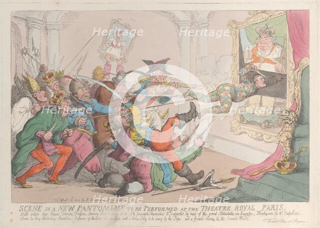 Scene in a New Pantomime to be Performed at the Theatre Royal Paris, April 12, 1815., April 12, 1815 Creator: Thomas Rowlandson.