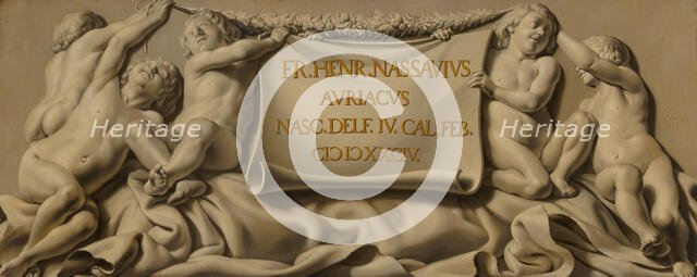 Putti Bearing a Cartouche with Stadholder Frederik Hendrik's Date of Birth. Creator: Salomon de Bray.