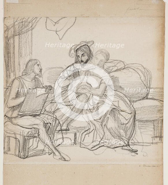 Leonardo da Vinci and Francis I, between 1800 and 1857. Creator: Achille Deveria.