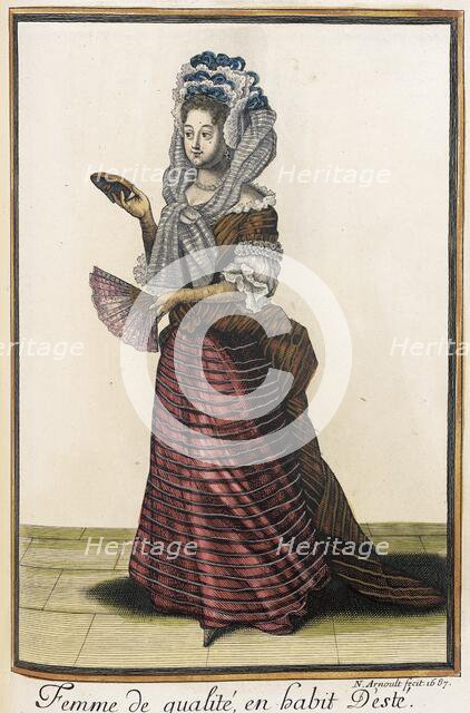Recueil des modes de la cour de France, 'Femme de Qualité, en Habit d'Esté', 1687. Creator: Nicolas Arnoult.