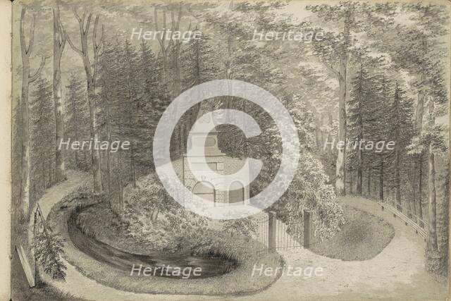 Monument in a forest, 1839. Creator: Anon.