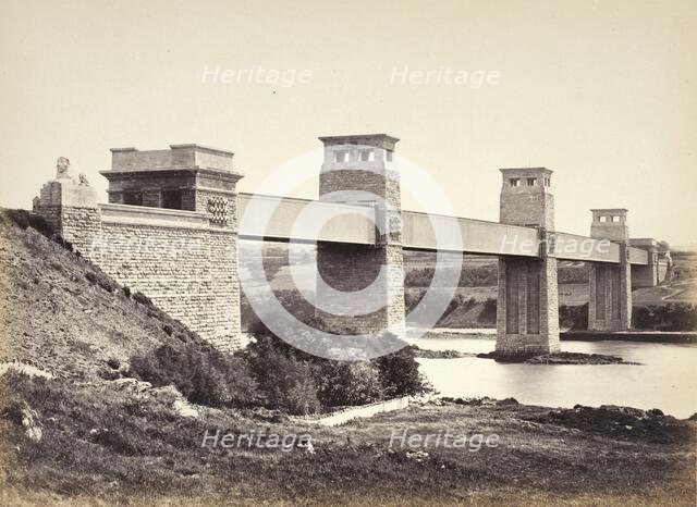 Bangor, The Britannia Bridge, From Anglesey (258), Printed 1860 circa. Creator: Francis Bedford.