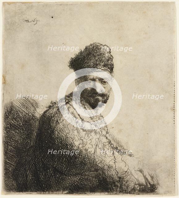 Bearded man in furred oriental cap: the artist's father, 1631. Creator: Rembrandt Harmensz van Rijn.