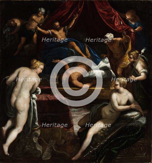 Hercules Expelling the Faun from Omphale's Bed. Artist: Tintoretto, Jacopo (1518-1594)
