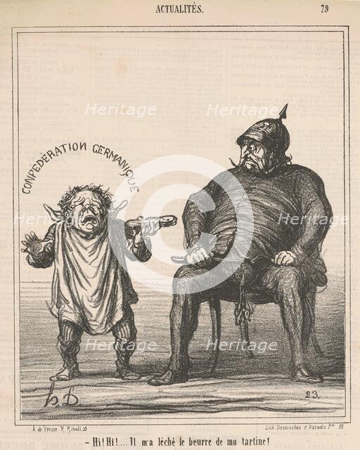 Hi! hi! ... Il m'a léché le beurre de ma tartine, 19th century. Creator: Honore Daumier.