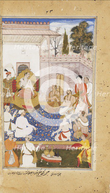 Bhishma advises Yudhishthira on the nature of the four varnas, or castes, 1598. Artist: Abdul Rahim Khan-I-Khana.
