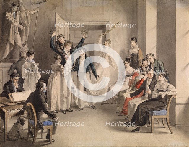 Franz Schubert (1797-1828). Party game of the Schubertians in Atzenbrugg, 1821. Artist: Kupelwieser, Leopold (1796-1862)