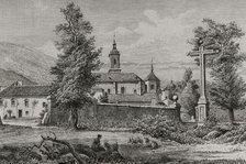 Exterior view of the Charterhouse of El Paular, Rascafría, Spain, 1878. Creator: Enrique Alba.