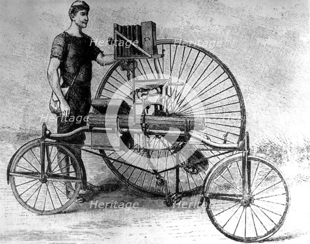 Camera mounted on a tricycle, 1888. Artist: Unknown