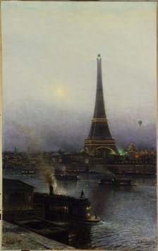 The Eiffel Tower, at night, 1889. Creator: Aleksey Bogolyubov.