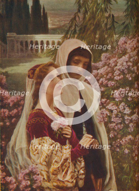 'Dante Aligheri - Dante and Beatrice in the Garden', c1925. Artist: Cesar Saccagi.