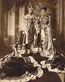 King George V and Queen Mary crowned and robed for the Delhi Durbar, 1911 (1935).  Artist: Unknown.
