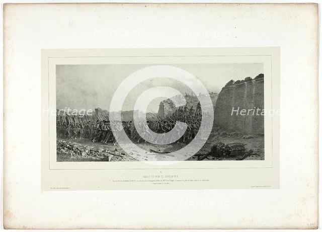 Assault and capture of bastion no. 6, from Souvenirs d’Italie: Expédition de Rome, 1858. Creator: Auguste Raffet.