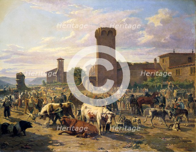 'Livestock Market in L'Arbresle', France, mid-late 19th century. Artist: JB Louis Guy