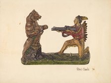 Toy Bank: Bear and Indian, 1939. Creator: Ethel Clarke.