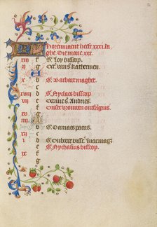 December Calendar Page; Book of Hours, after 1460. Creator: Unknown.