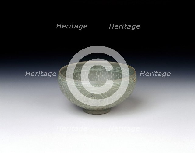 Celadon bowl with inlaid design of storks amid clouds, Koryo dynasty, Korea, 13th century. Artist: Unknown