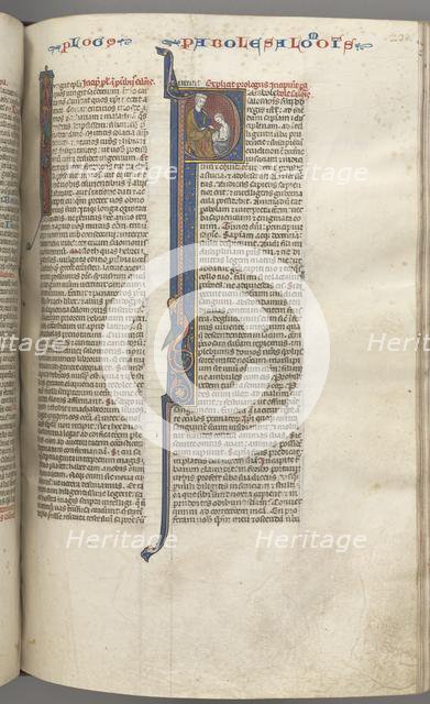 Fol. 238r, Proverbs, historiated initial P, Solomon instructing Rehoboam, c. 1275-1300. Creator: Unknown.