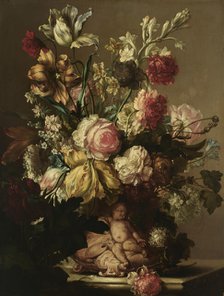 Flowers in a Vase with a Putto, 17th century. Creator: Isabella Peeters.