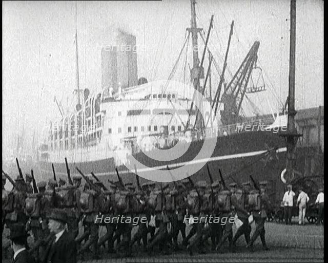 Allied Troops Being Dispatched from a Dock, 1922. Creator: British Pathe Ltd.