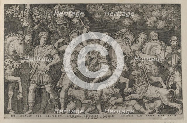 Speculum Romanae Magnificentiae: The Lion Hunt, ca. 1500-1534., ca. 1500-1534. Creator: Marcantonio Raimondi.